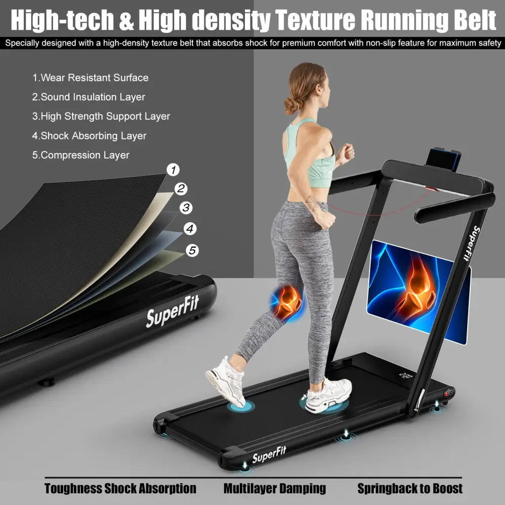 2.25HP 2 in 1 Folding Treadmill with APP Speaker Remote Control-Black - Black - Treadmills