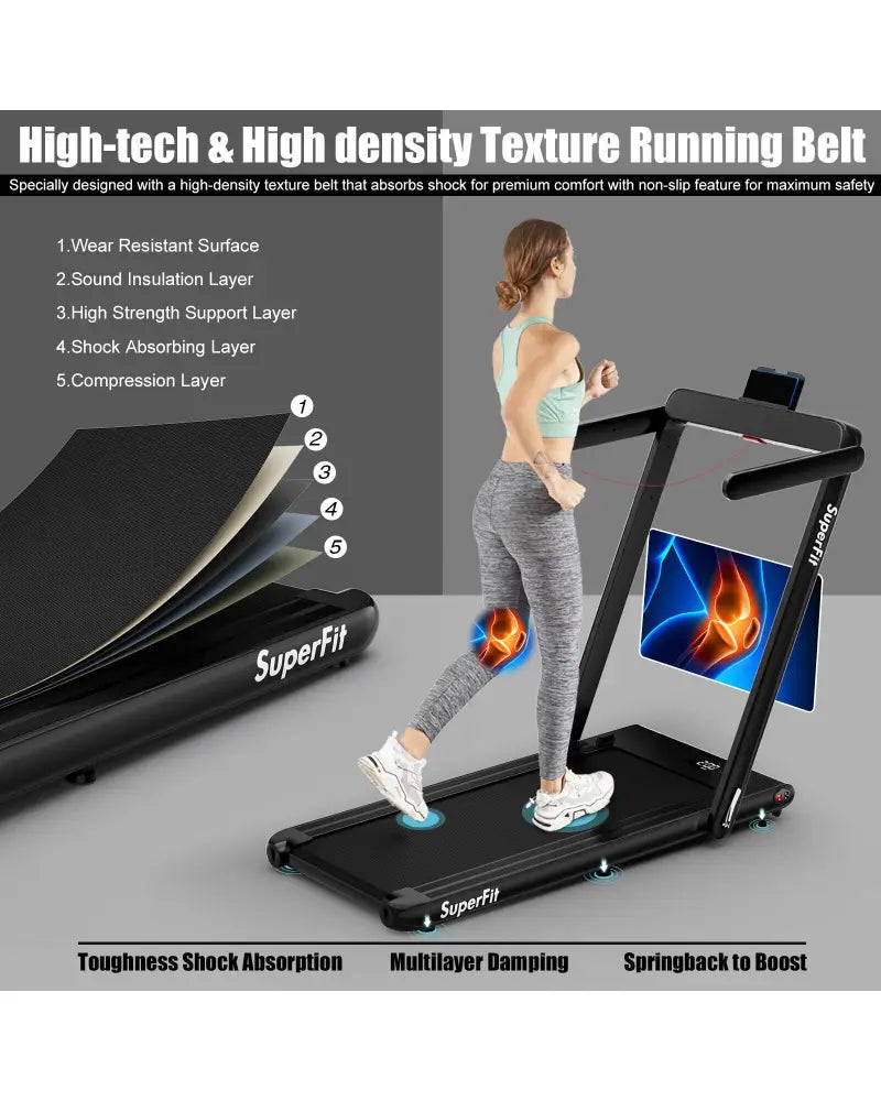 2.25HP 2 in 1 Folding Treadmill with APP Speaker Remote Control-Black - Black - Treadmills