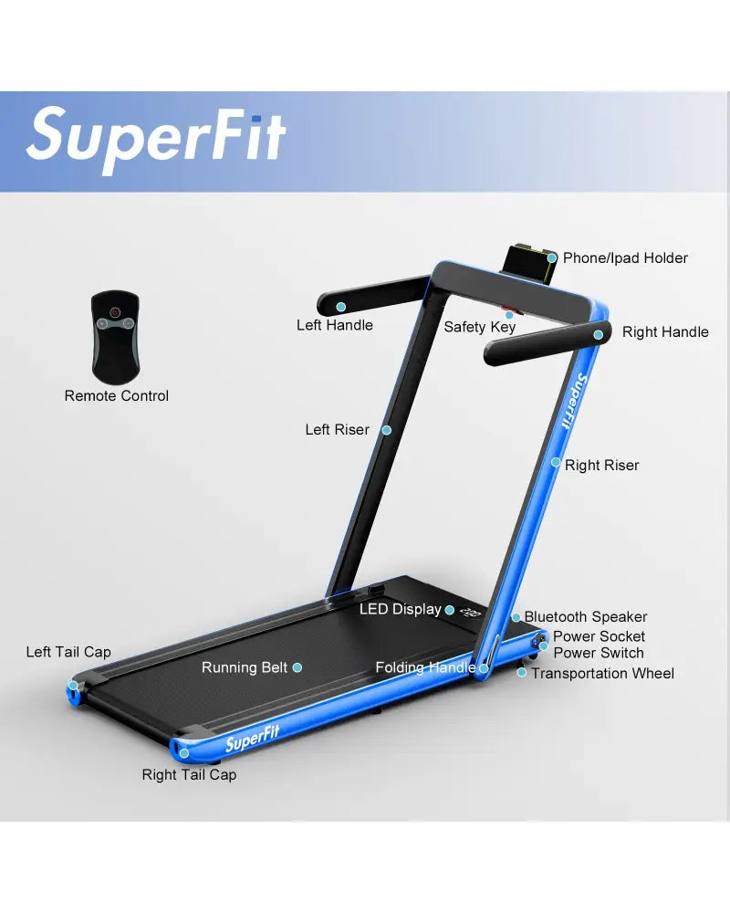 2.25HP 2 in 1 Folding Treadmill with APP Speaker Remote Control-Navy - Navy - Treadmills
