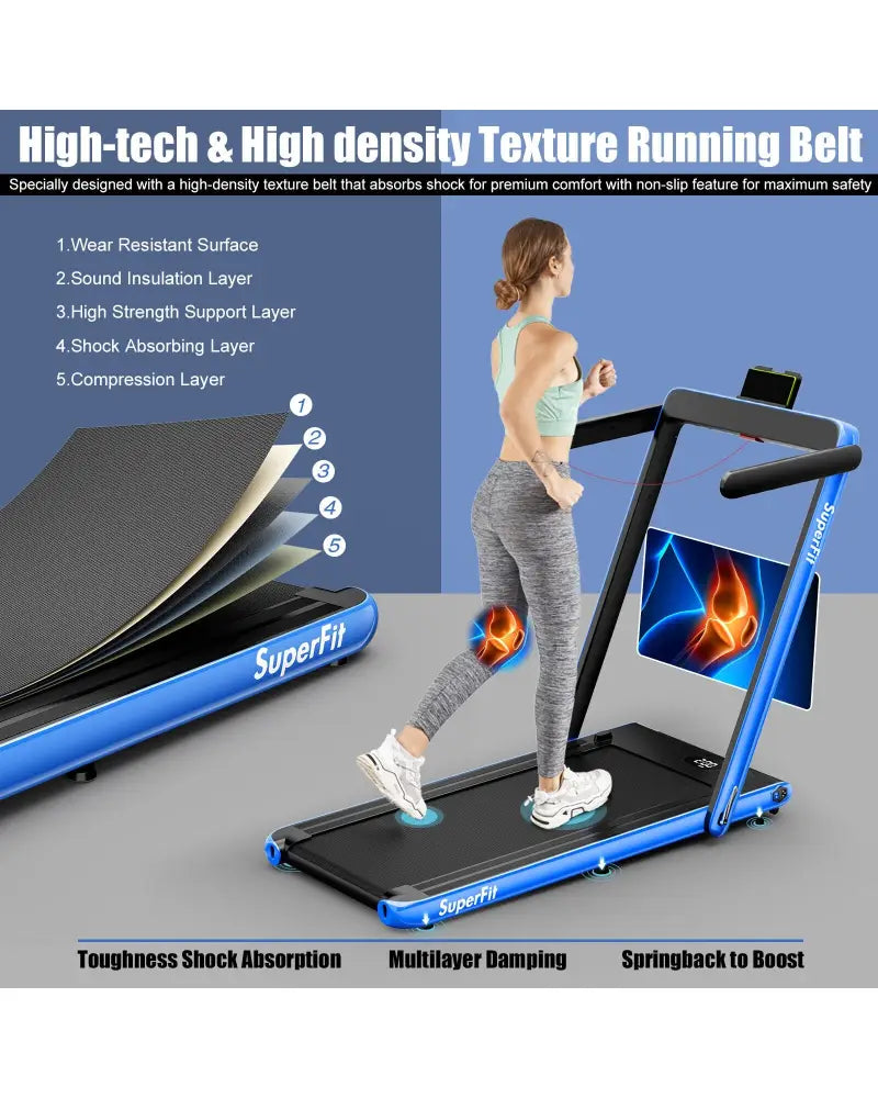 2.25HP 2 in 1 Folding Treadmill with APP Speaker Remote Control-Navy - Navy - Treadmills