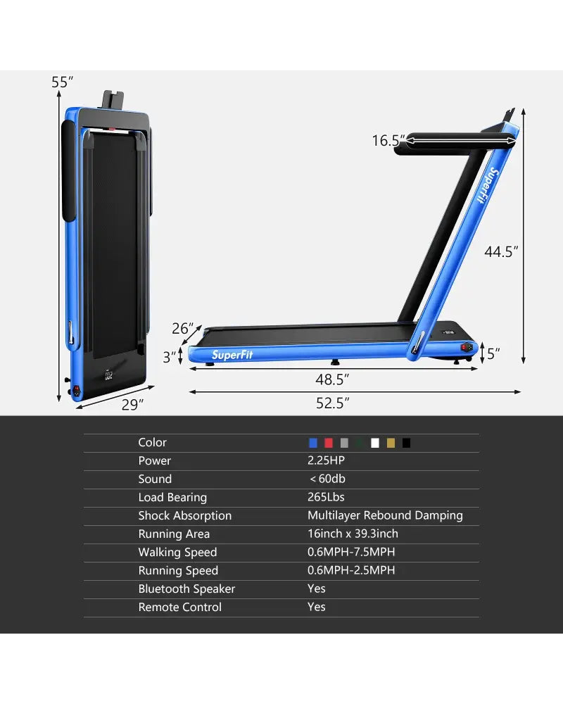 2.25HP 2 in 1 Folding Treadmill with APP Speaker Remote Control-Navy - Navy - Treadmills