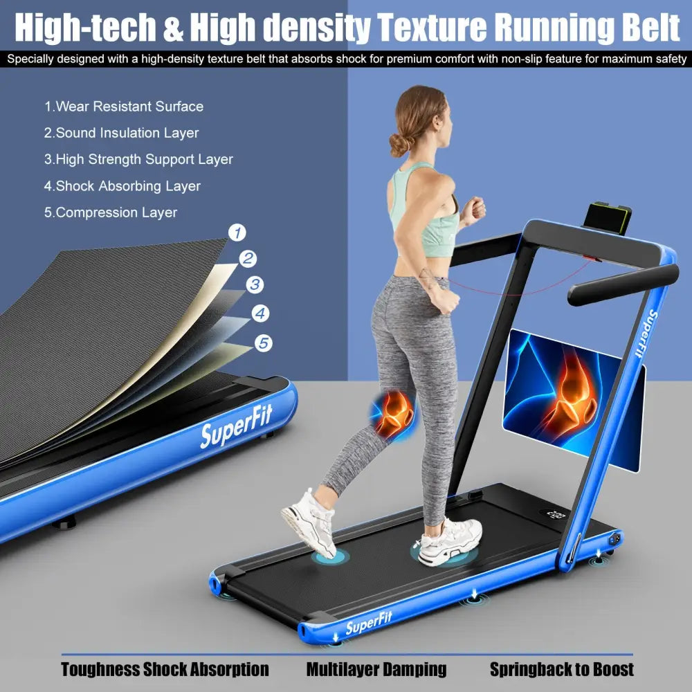 2.25HP 2 in 1 Folding Treadmill with APP Speaker Remote Control-Navy - Navy - Treadmills