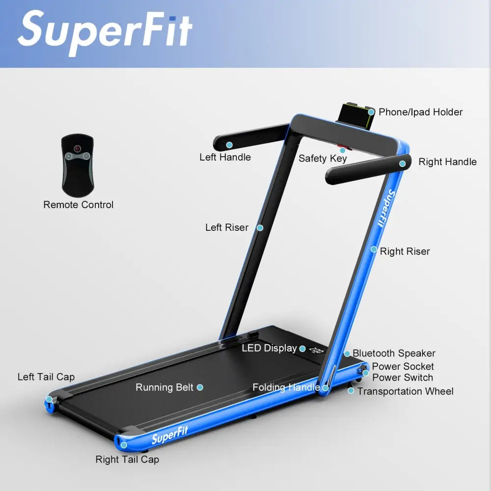 2.25HP 2 in 1 Folding Treadmill with APP Speaker Remote Control-Navy - Navy - Treadmills