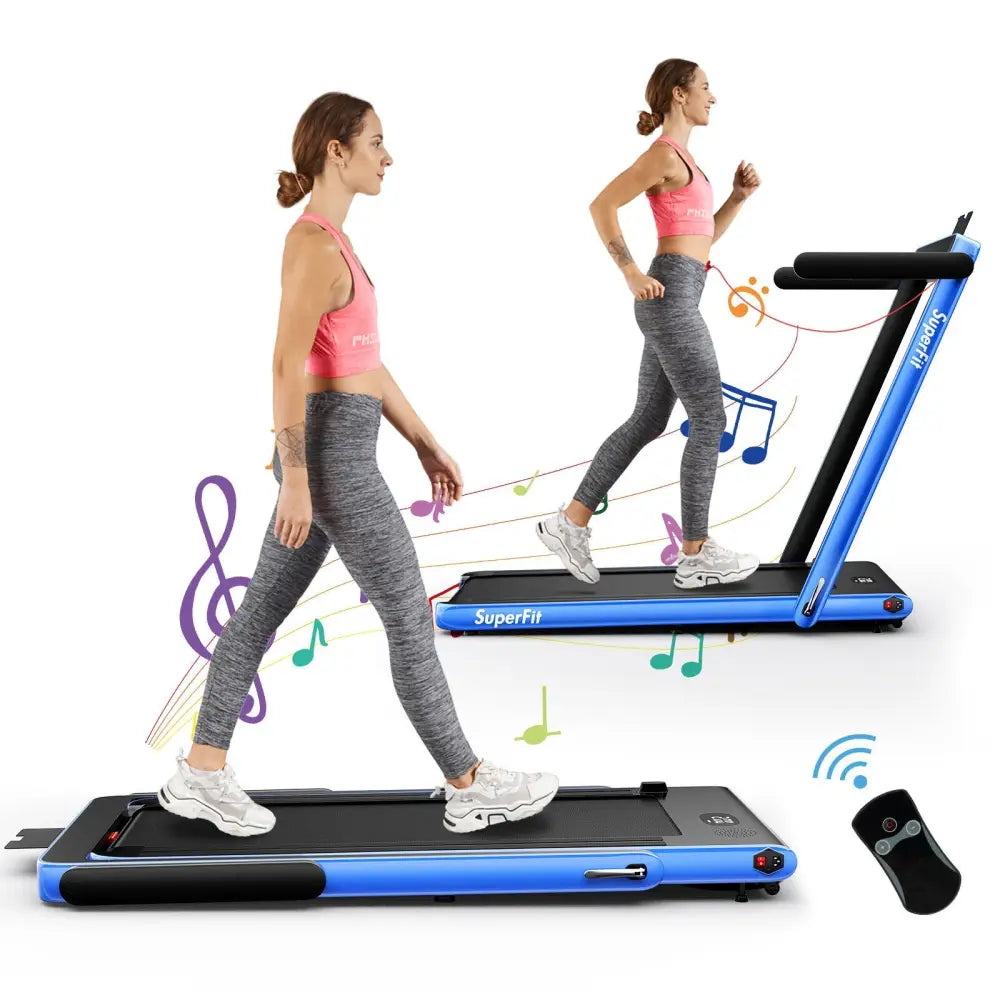 2.25HP 2 in 1 Folding Treadmill with APP Speaker Remote Control-Navy - Navy - Treadmills