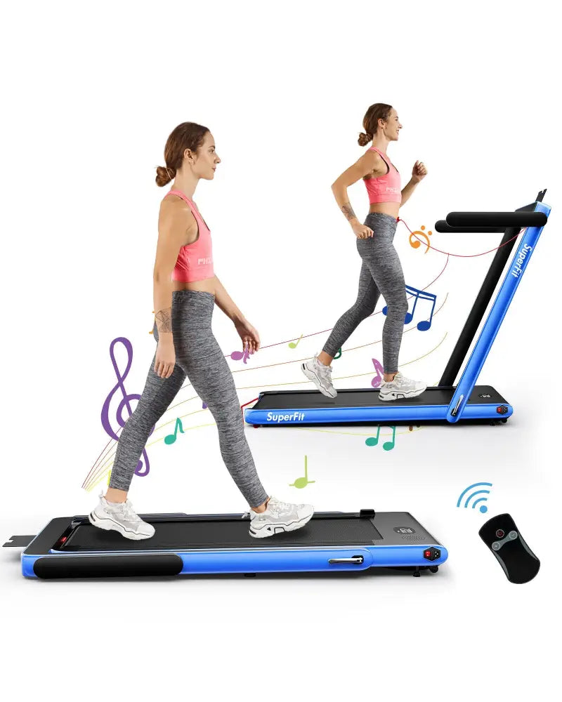2.25HP 2 in 1 Folding Treadmill with APP Speaker Remote Control-Navy - Navy - Treadmills