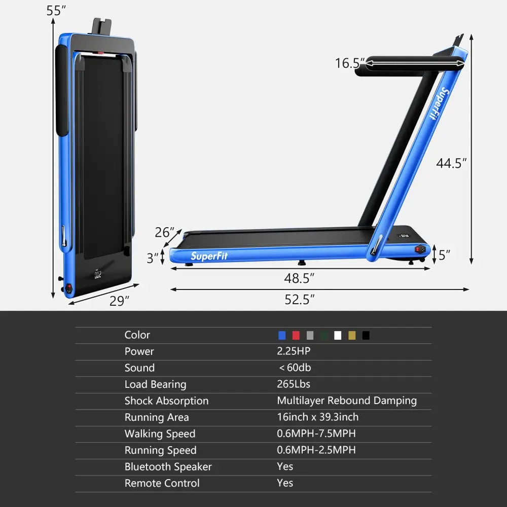 2.25HP 2 in 1 Folding Treadmill with APP Speaker Remote Control-Navy - Navy - Treadmills