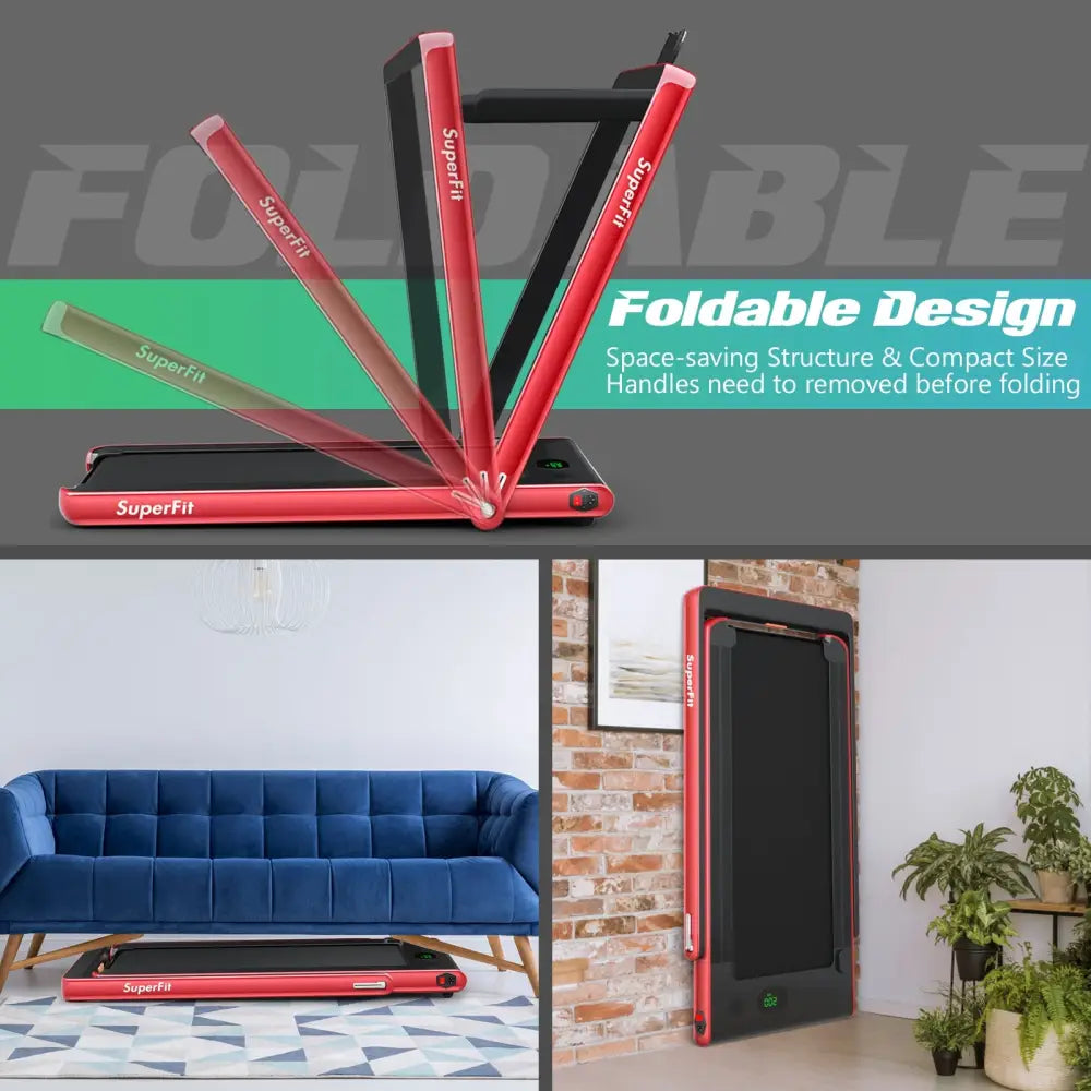 2.25HP 2 in 1 Folding Treadmill with APP Speaker Remote Control-Red - Red - Treadmills
