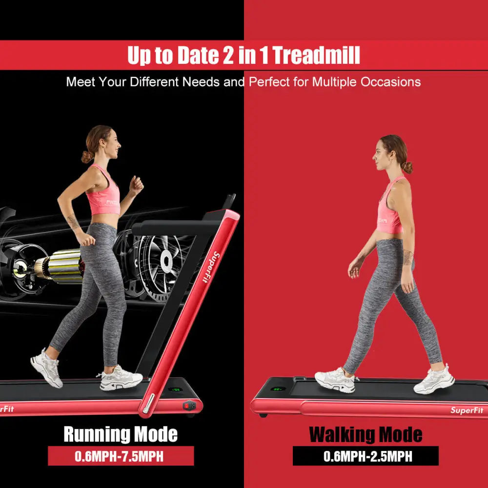 2.25HP 2 in 1 Folding Treadmill with APP Speaker Remote Control-Red - Red - Treadmills