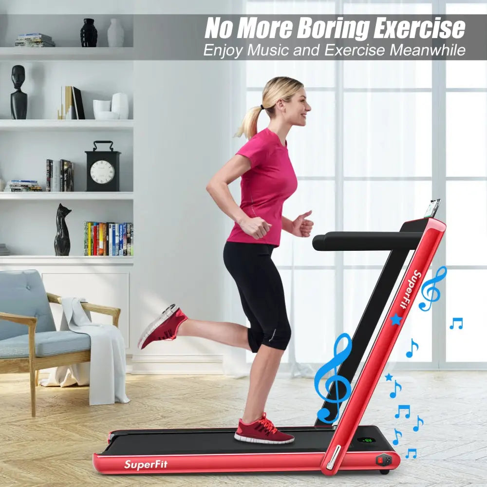 2.25HP 2 in 1 Folding Treadmill with APP Speaker Remote Control-Red - Red - Treadmills
