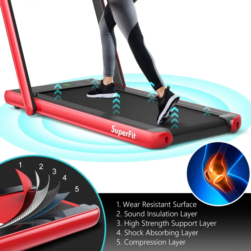 2.25HP 2 in 1 Folding Treadmill with APP Speaker Remote Control-Red - Red - Treadmills
