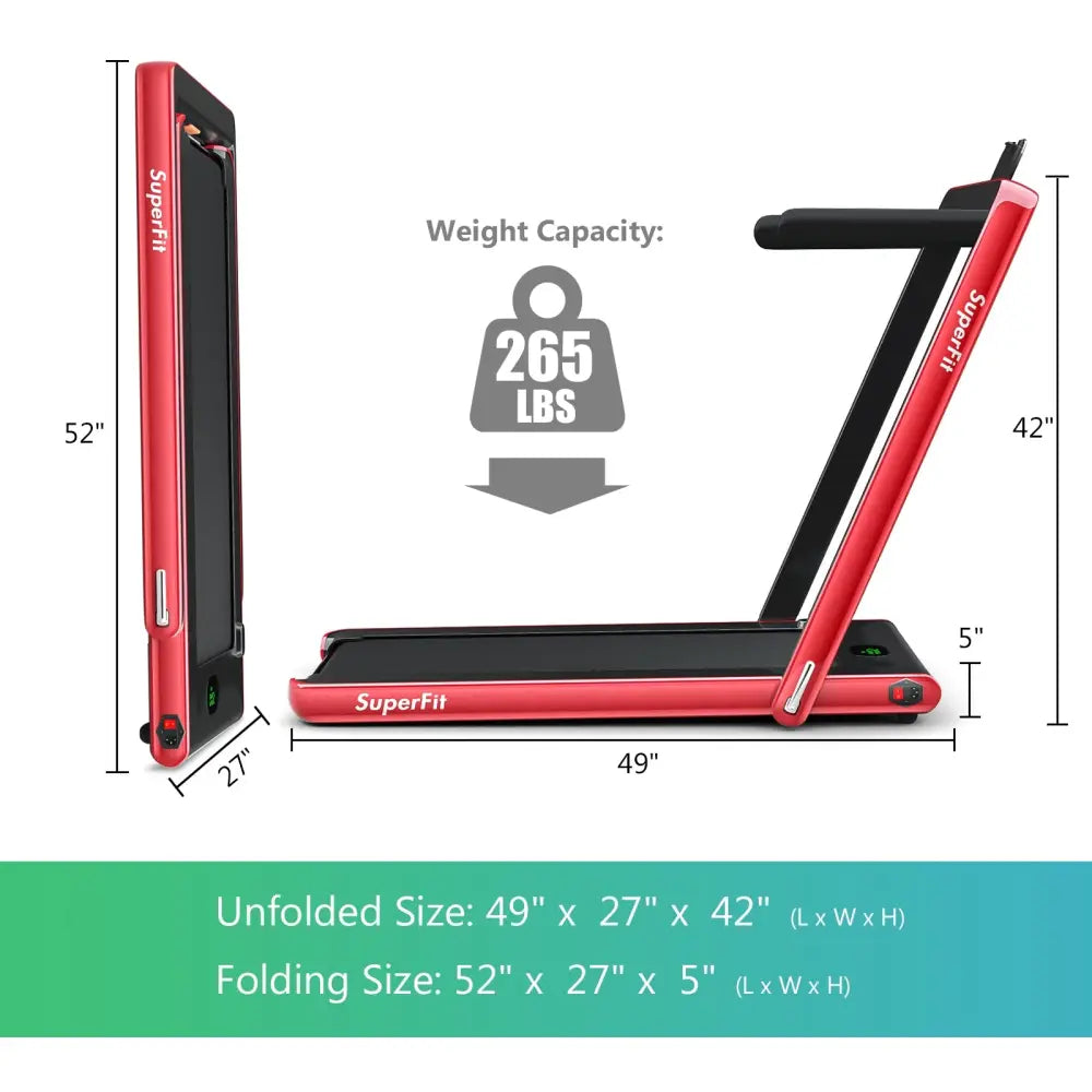 2.25HP 2 in 1 Folding Treadmill with APP Speaker Remote Control-Red - Red - Treadmills