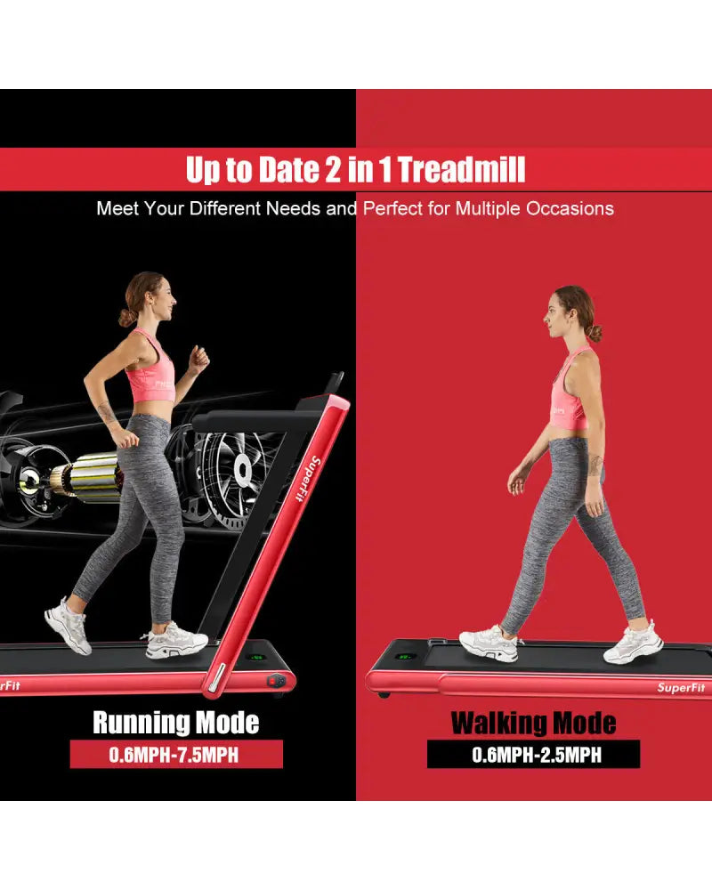 2.25HP 2 in 1 Folding Treadmill with APP Speaker Remote Control-Red - Red - Treadmills