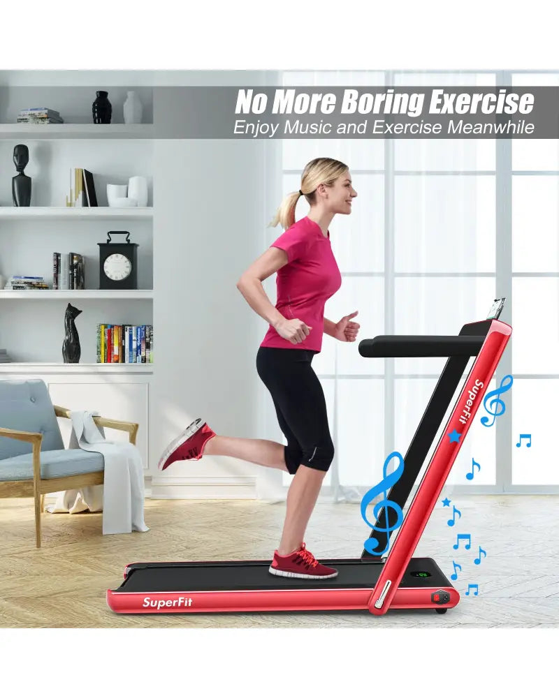 2.25HP 2 in 1 Folding Treadmill with APP Speaker Remote Control-Red - Red - Treadmills