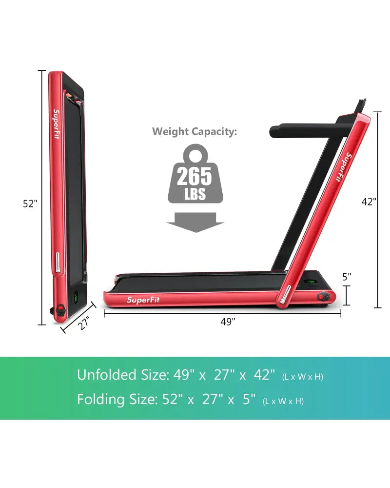 2.25HP 2 in 1 Folding Treadmill with APP Speaker Remote Control-Red - Red - Treadmills