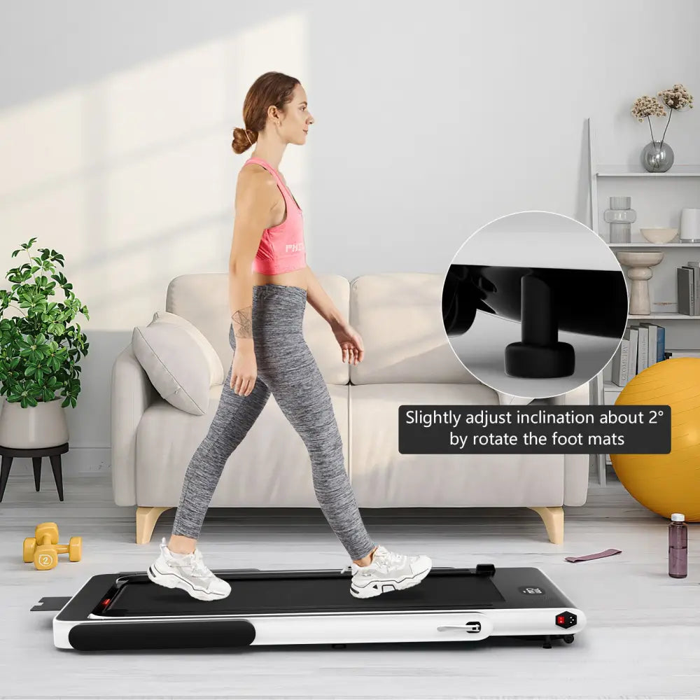 2.25HP 2 in 1 Folding Treadmill with APP Speaker Remote Control-White - White - Treadmills