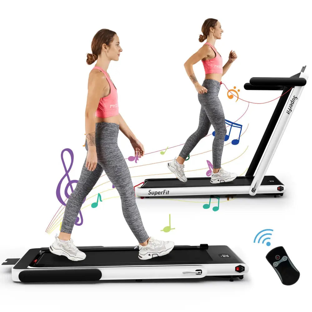 2.25HP 2 in 1 Folding Treadmill with APP Speaker Remote Control-White - White - Treadmills