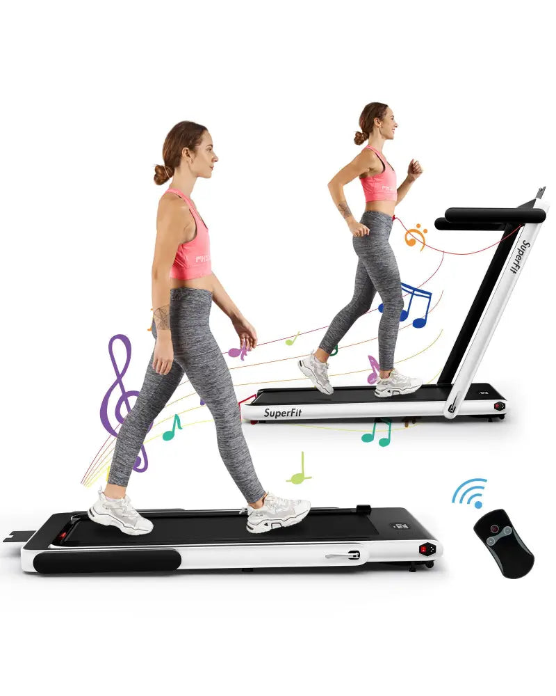 2.25HP 2 in 1 Folding Treadmill with APP Speaker Remote Control-White - White - Treadmills