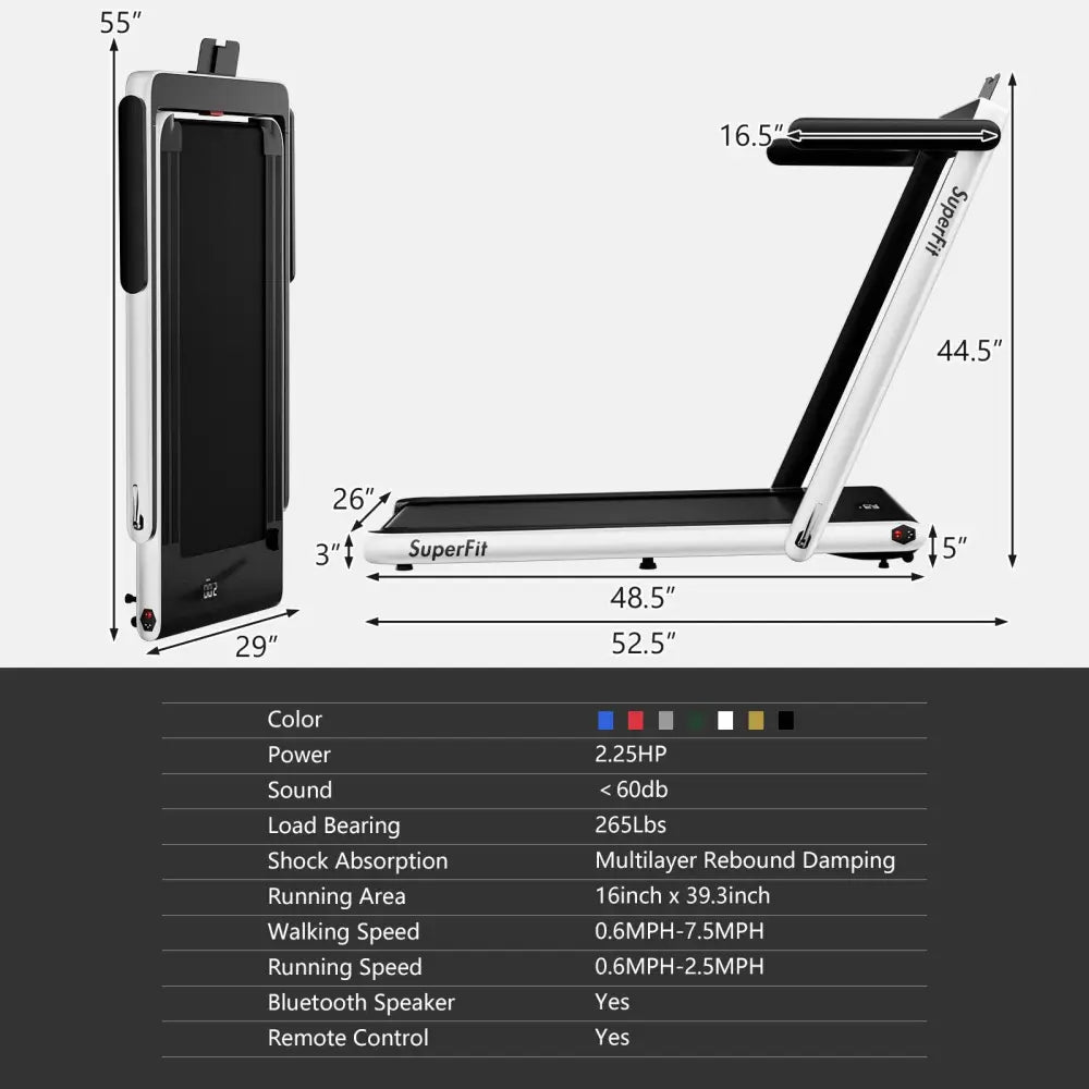 2.25HP 2 in 1 Folding Treadmill with APP Speaker Remote Control-White - White - Treadmills