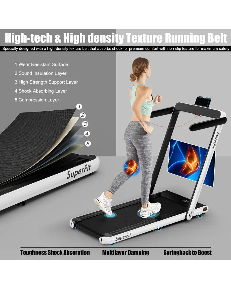 2.25HP 2 in 1 Folding Treadmill with APP Speaker Remote Control-White - White - Treadmills