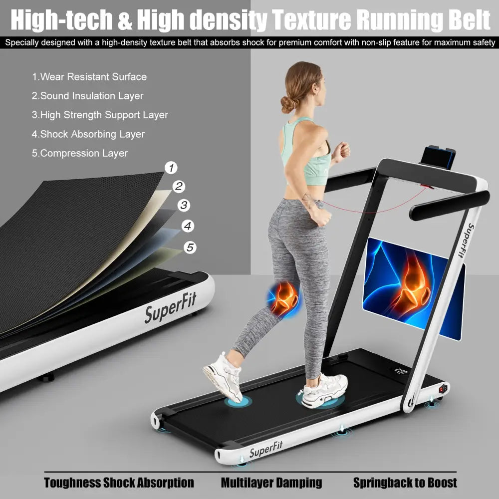 2.25HP 2 in 1 Folding Treadmill with APP Speaker Remote Control-White - White - Treadmills