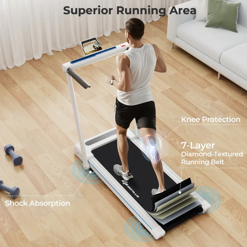 2.25HP 3-in-1 Folding Treadmill with Table Speaker Remote Control-White - White - Treadmills