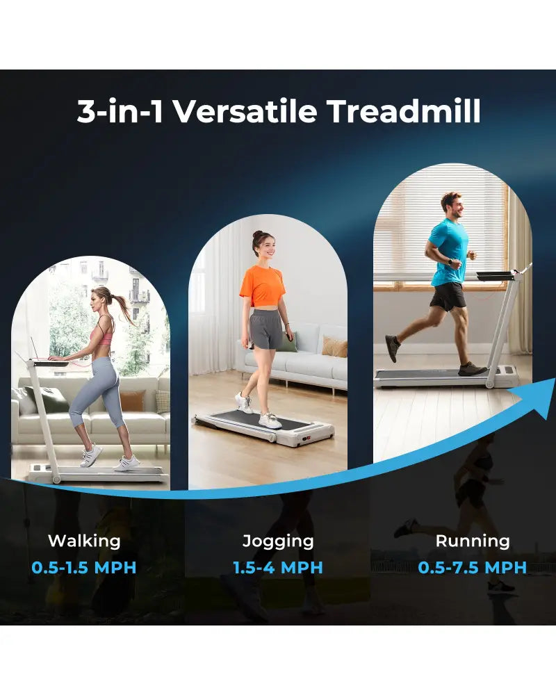 2.25HP 3-in-1 Folding Treadmill with Table Speaker Remote Control-White - White - Treadmills