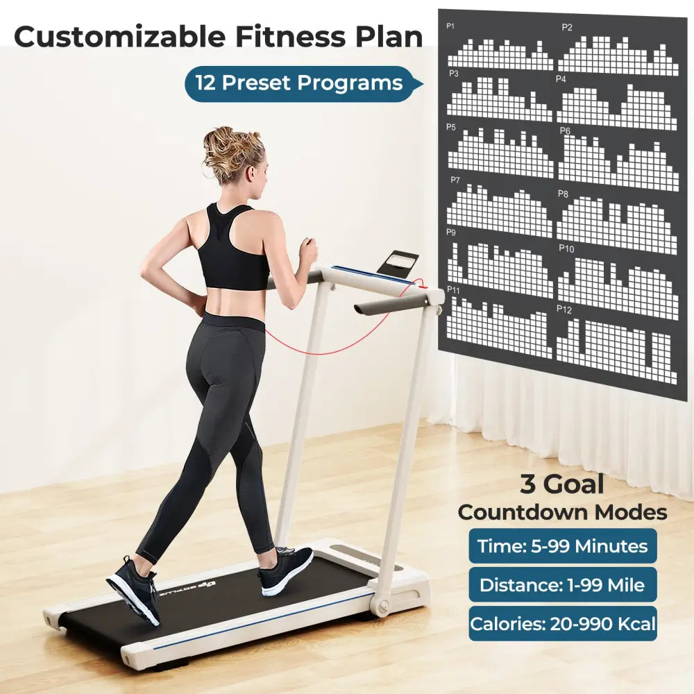 2.25HP 3-in-1 Folding Treadmill with Table Speaker Remote Control-White - White - Treadmills