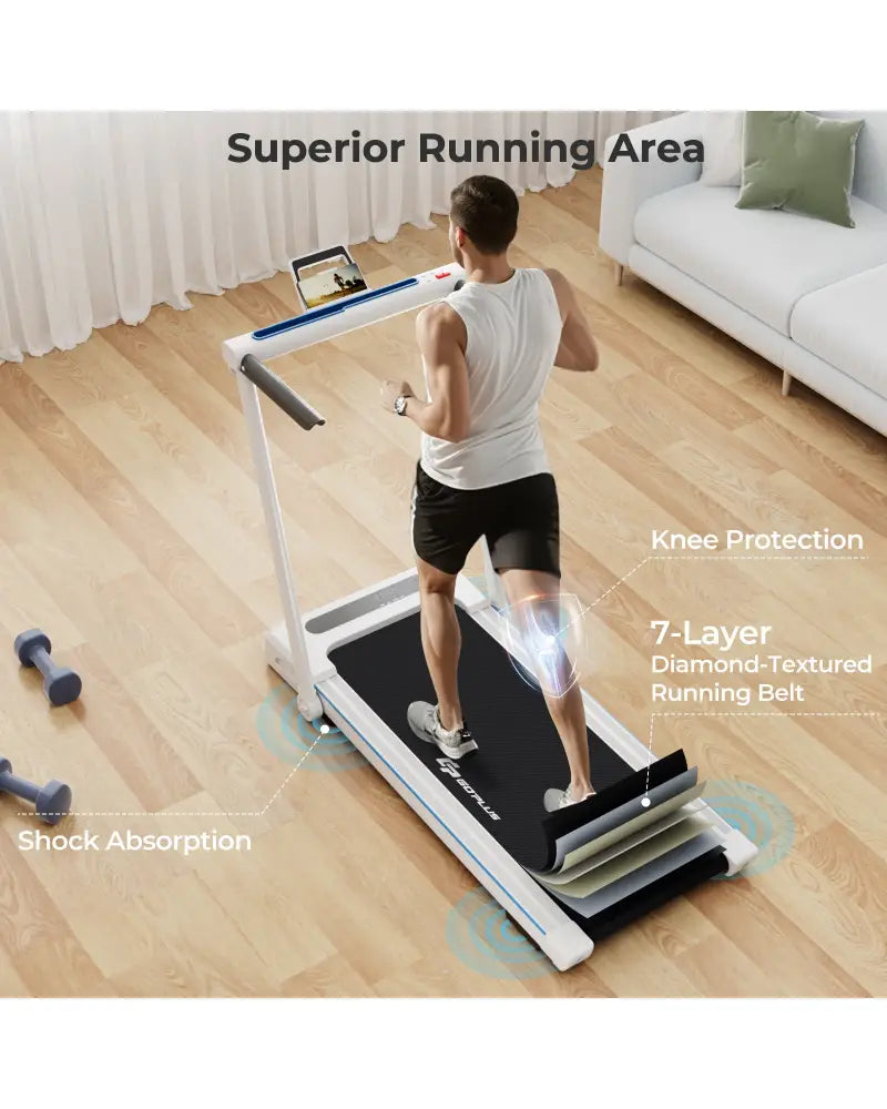 2.25HP 3-in-1 Folding Treadmill with Table Speaker Remote Control-White - White - Treadmills