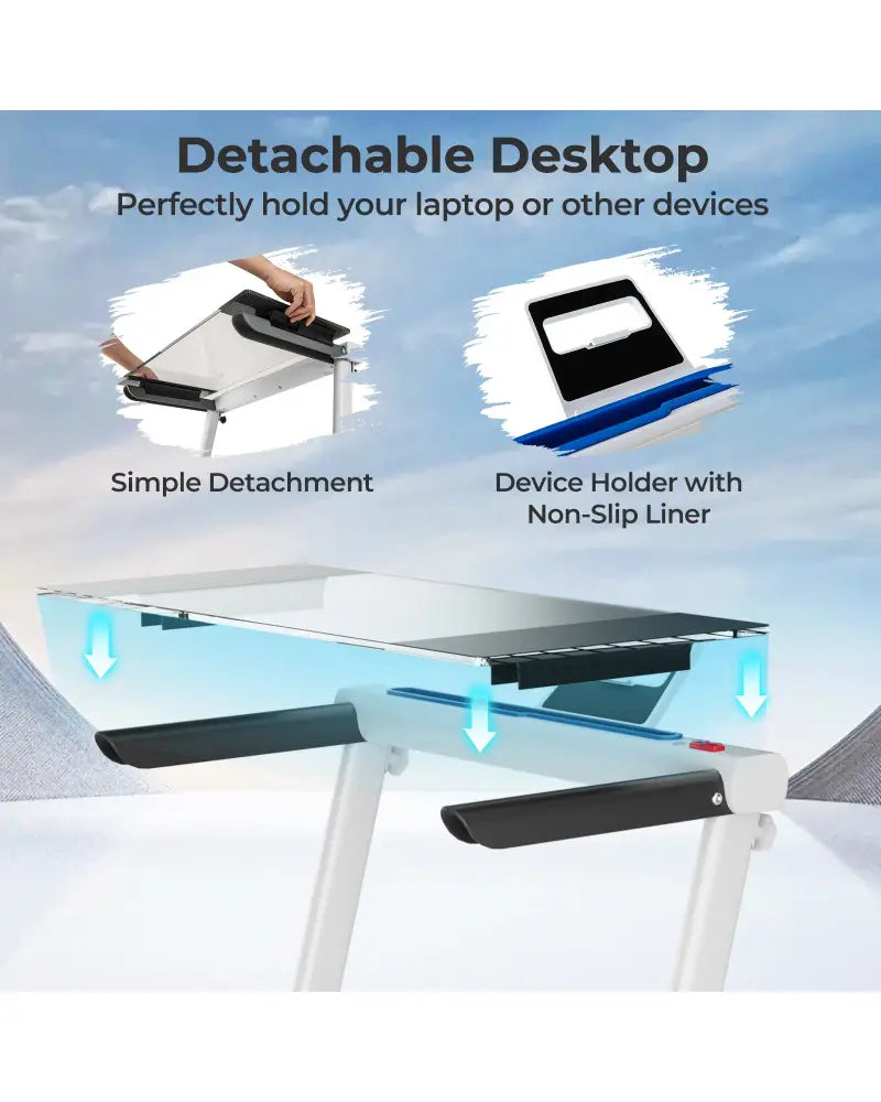 2.25HP 3-in-1 Folding Treadmill with Table Speaker Remote Control-White - White - Treadmills