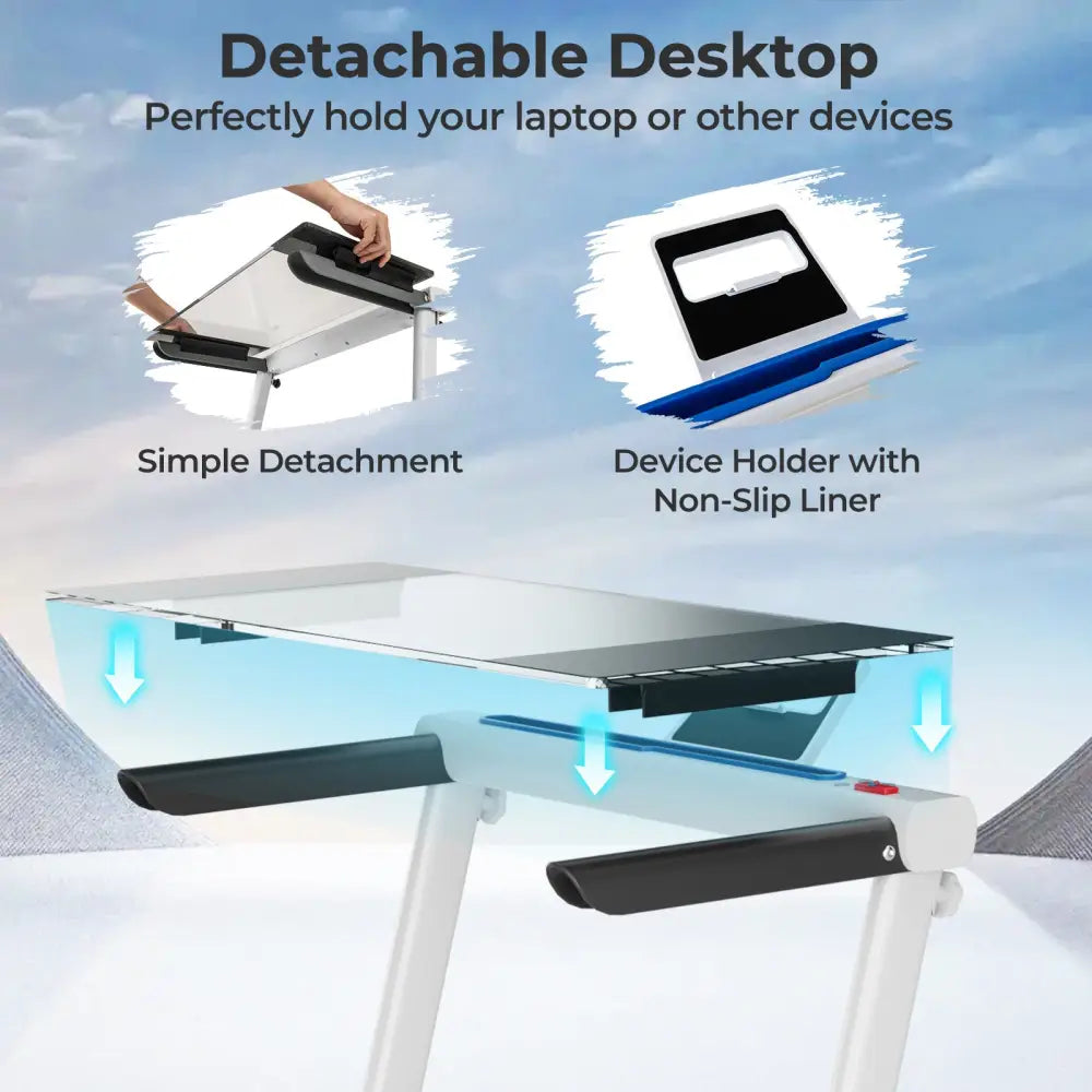 2.25HP 3-in-1 Folding Treadmill with Table Speaker Remote Control-White - White - Treadmills