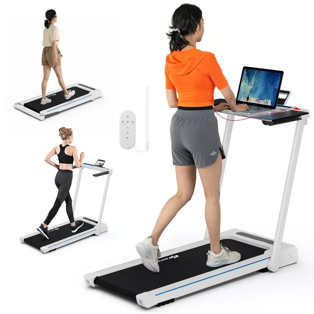 2.25HP 3-in-1 Folding Treadmill with Table Speaker Remote Control-White - White - Treadmills