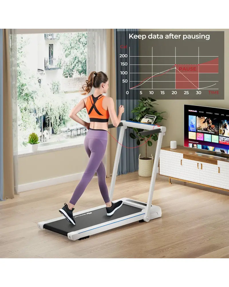 2.25HP 3-in-1 Folding Treadmill with Table Speaker Remote Control-White - White - Treadmills
