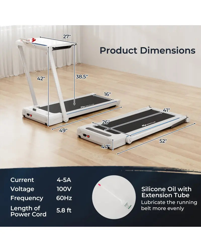 2.25HP 3-in-1 Folding Treadmill with Table Speaker Remote Control-White - White - Treadmills