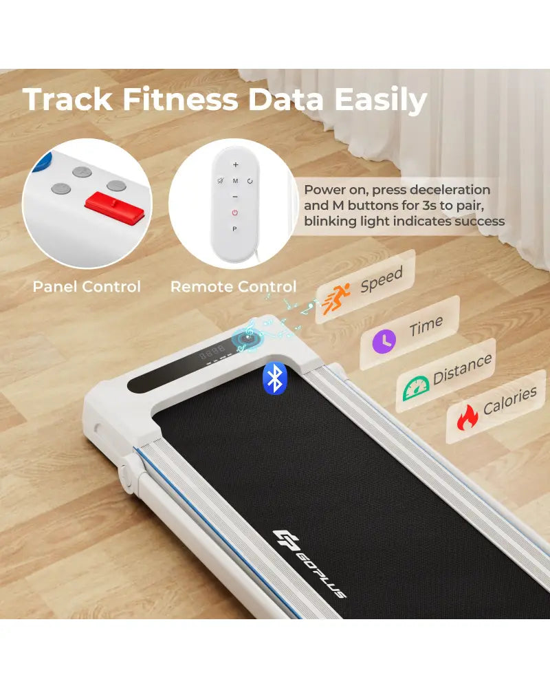 2.25HP 3-in-1 Folding Treadmill with Table Speaker Remote Control-White - White - Treadmills