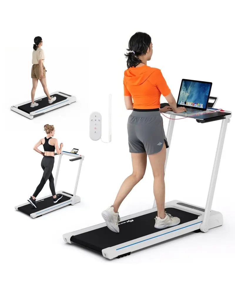 2.25HP 3-in-1 Folding Treadmill with Table Speaker Remote Control-White - White - Treadmills