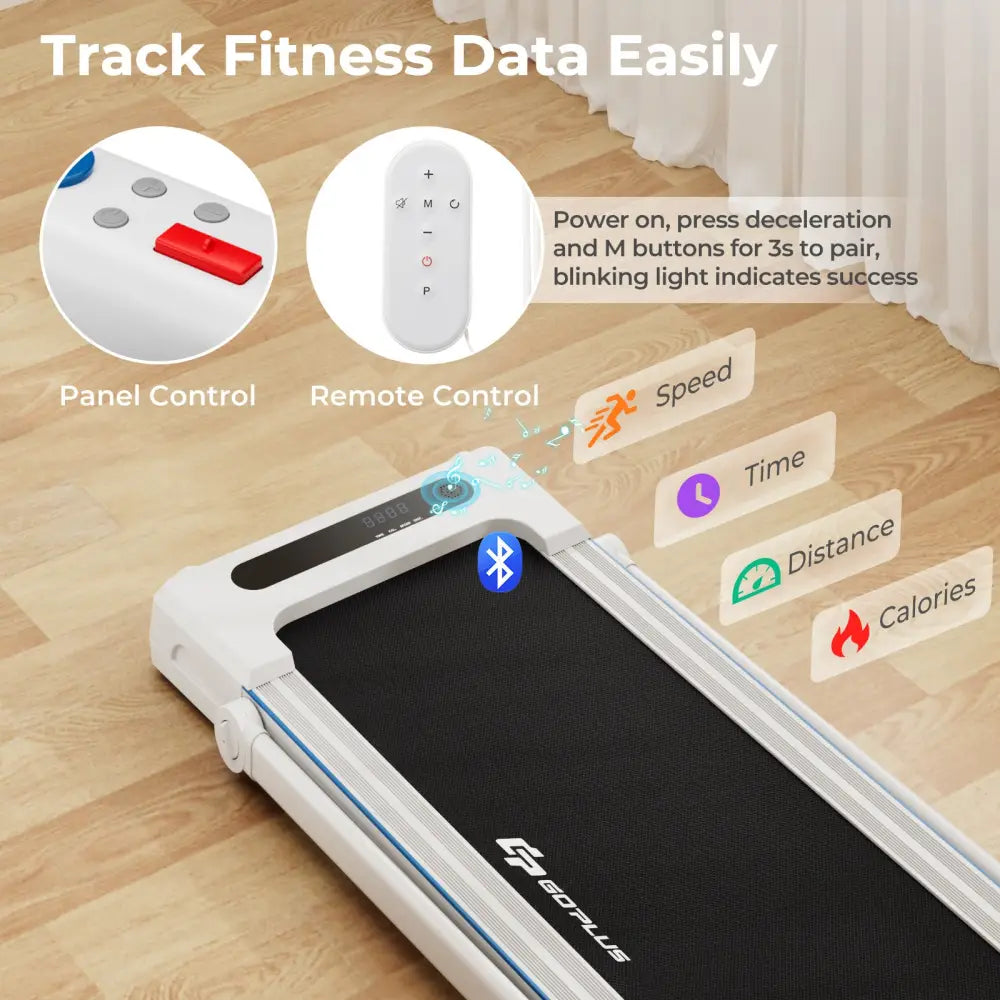 2.25HP 3-in-1 Folding Treadmill with Table Speaker Remote Control-White - White - Treadmills