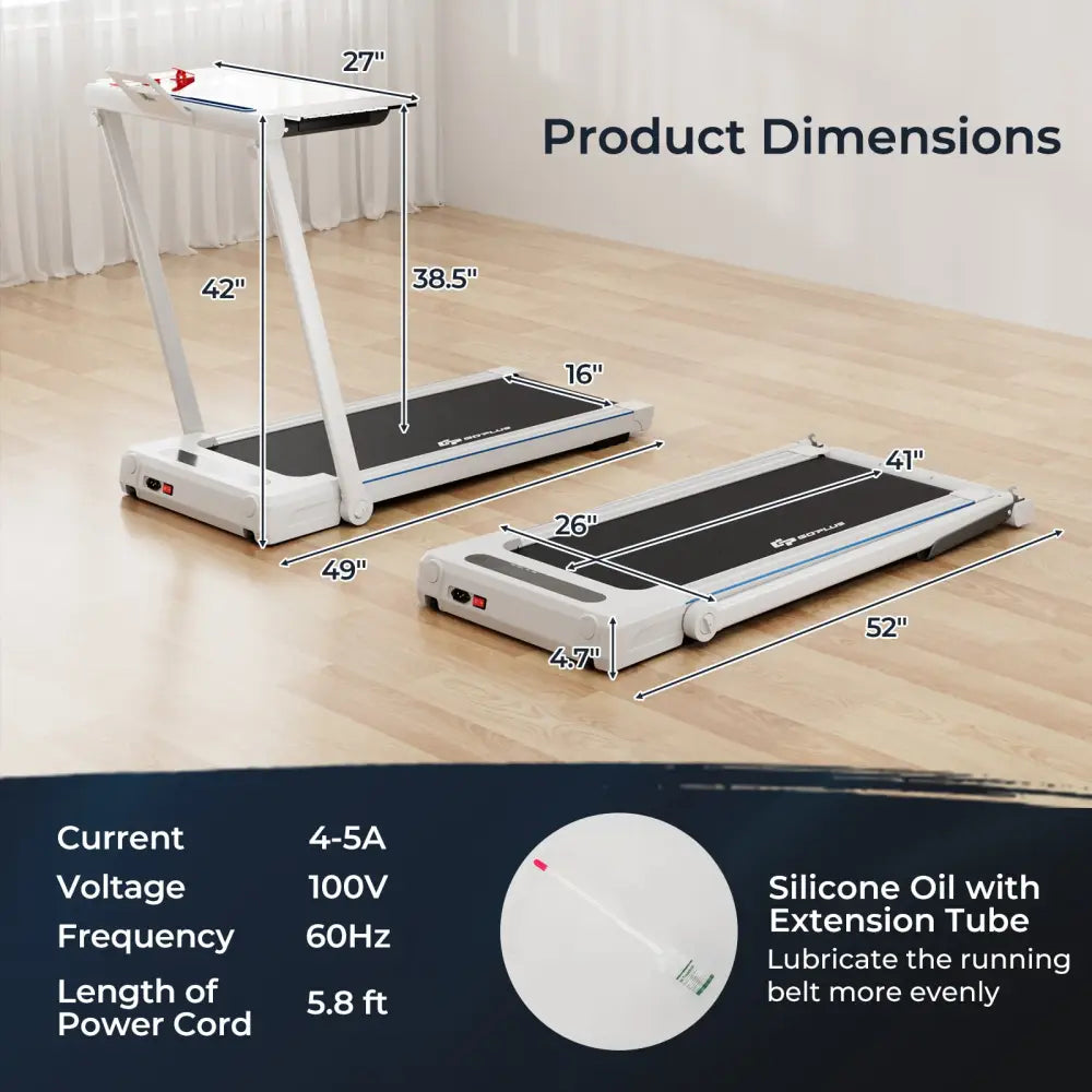 2.25HP 3-in-1 Folding Treadmill with Table Speaker Remote Control-White - White - Treadmills