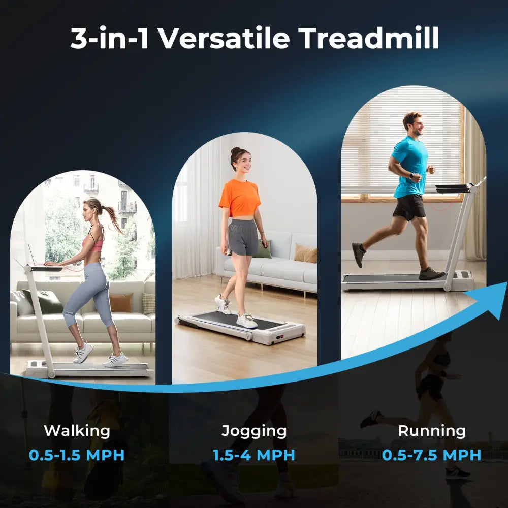 2.25HP 3-in-1 Folding Treadmill with Table Speaker Remote Control-White - White - Treadmills