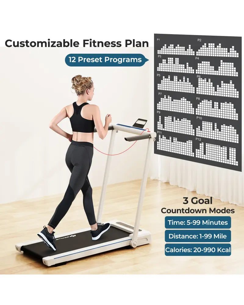2.25HP 3-in-1 Folding Treadmill with Table Speaker Remote Control-White - White - Treadmills