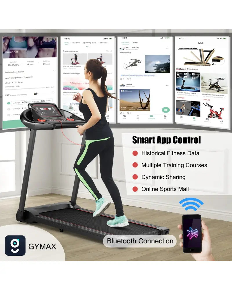 2.25HP Electric Running Machine Treadmill with Speaker and APP Control-Red - Red - Treadmills