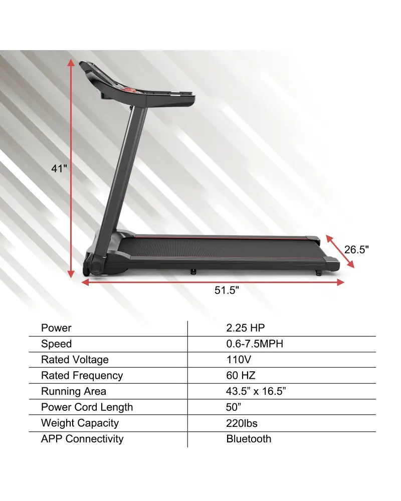 2.25HP Electric Running Machine Treadmill with Speaker and APP Control-Red - Red - Treadmills