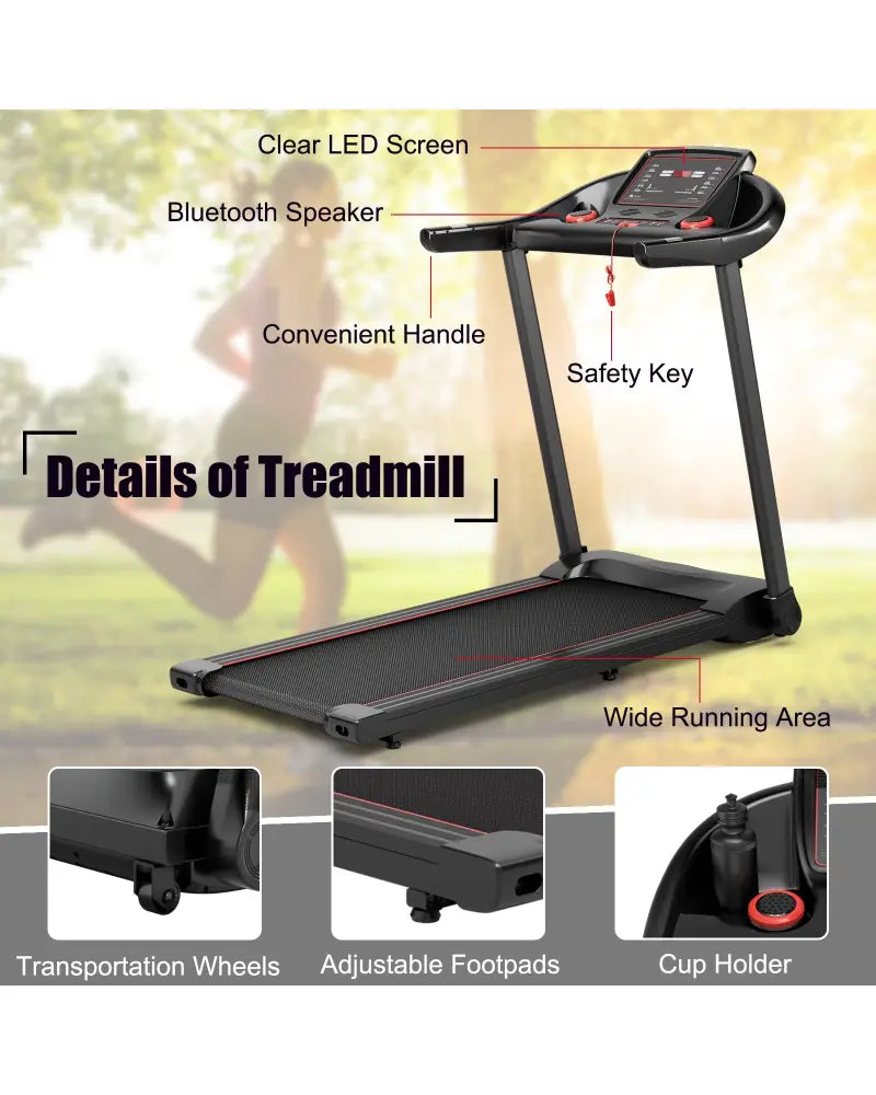 2.25HP Electric Running Machine Treadmill with Speaker and APP Control-Red - Red - Treadmills