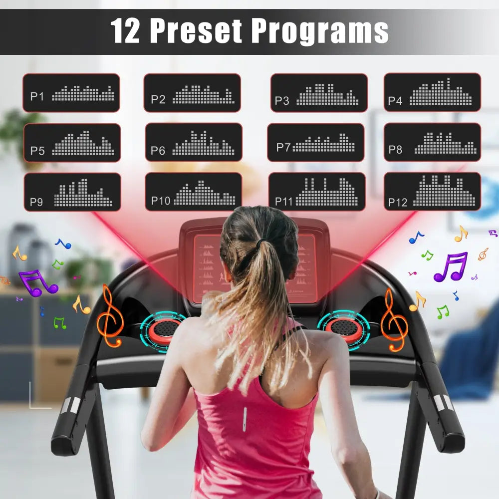 2.25HP Electric Running Machine Treadmill with Speaker and APP Control-Red - Red - Treadmills