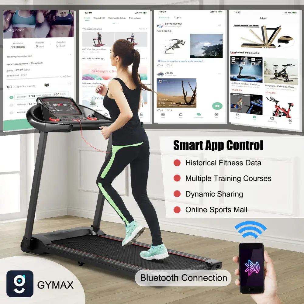 2.25HP Electric Running Machine Treadmill with Speaker and APP Control-Red - Red - Treadmills