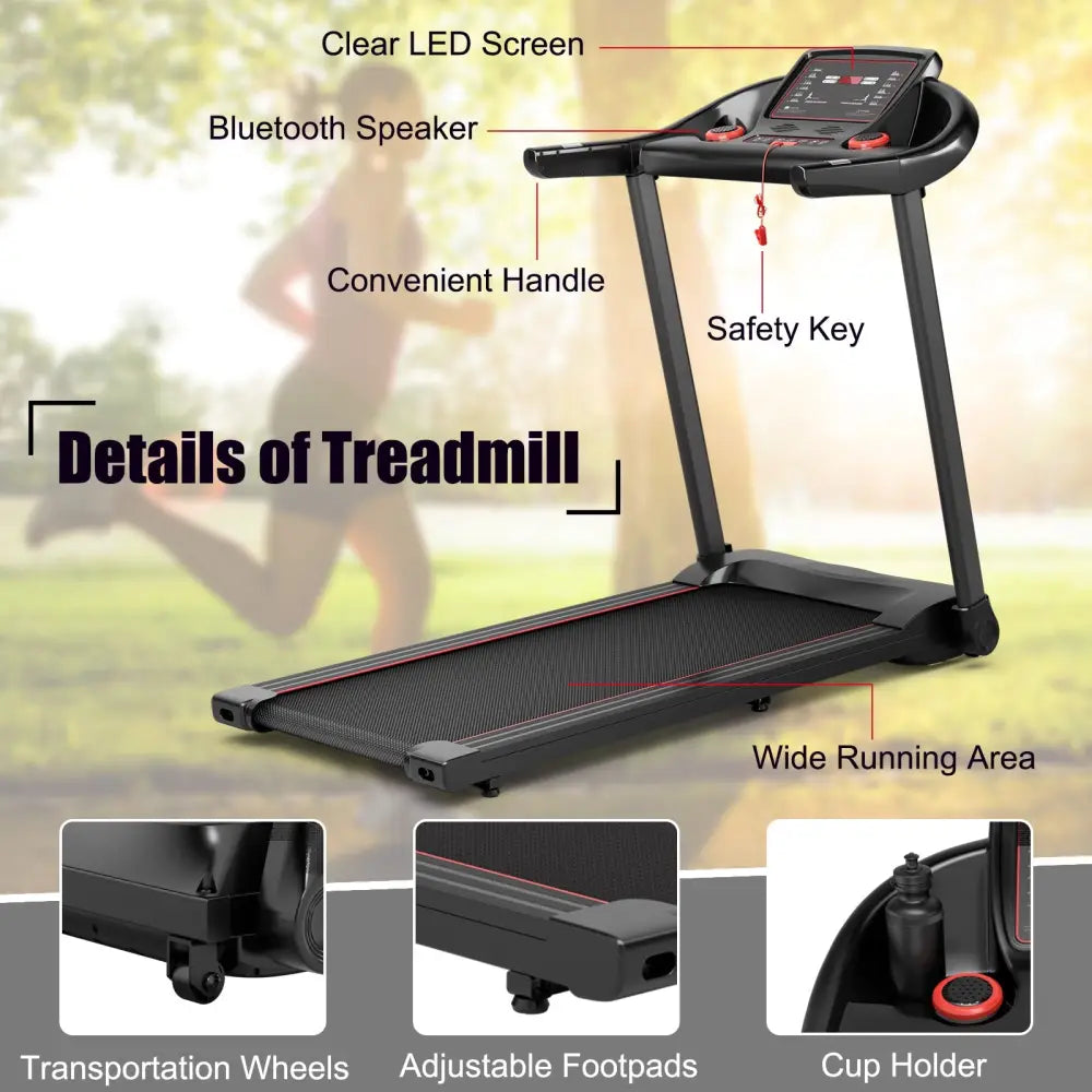 2.25HP Electric Running Machine Treadmill with Speaker and APP Control-Red - Red - Treadmills