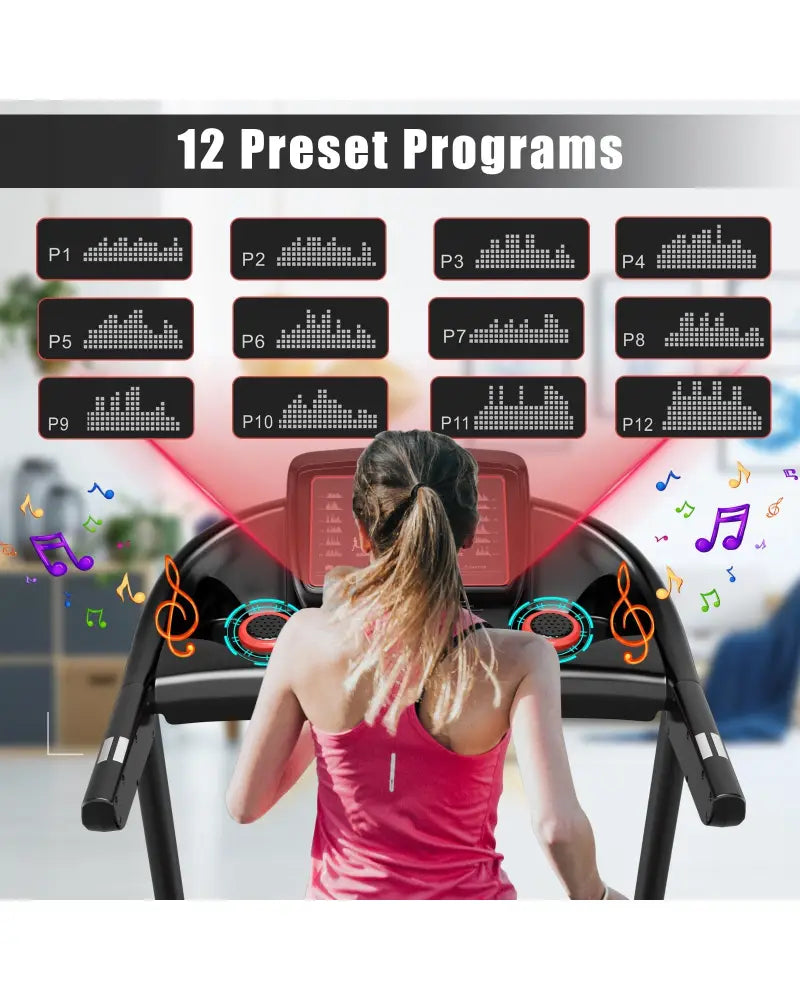 2.25HP Electric Running Machine Treadmill with Speaker and APP Control-Red - Red - Treadmills