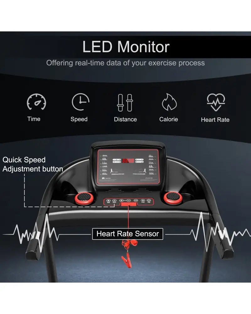 2.25HP Electric Running Machine Treadmill with Speaker and APP Control-Red - Red - Treadmills