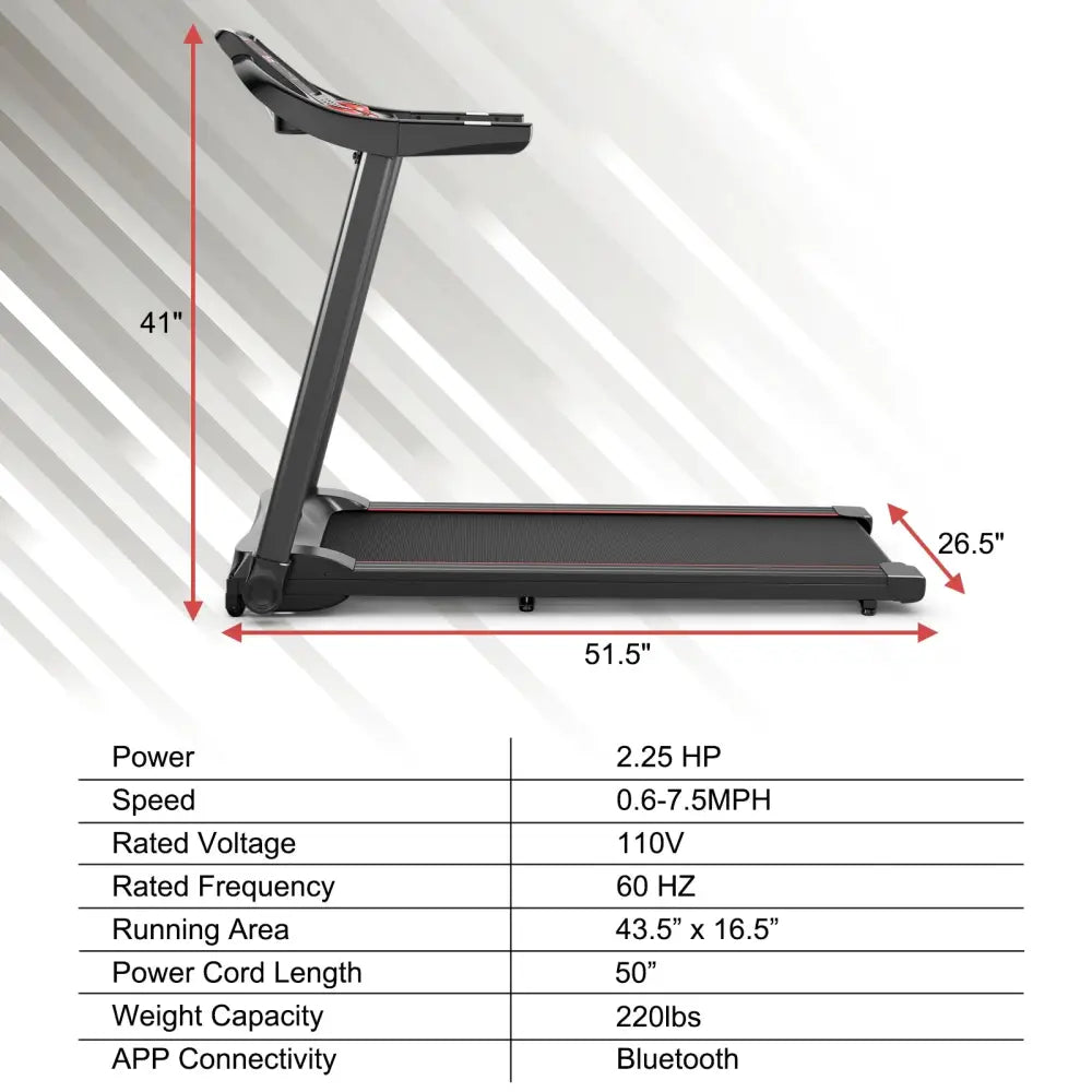 2.25HP Electric Running Machine Treadmill with Speaker and APP Control-Red - Red - Treadmills
