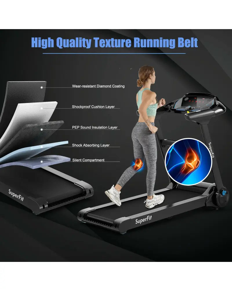 2.25HP Folding Treadmill Running Jogging Machine with APP heart rate bluetooth - Black - Treadmills