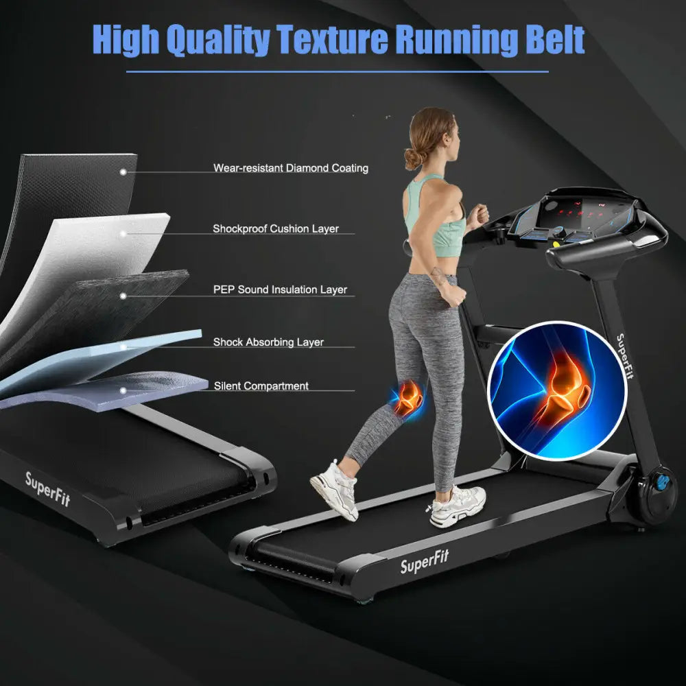 2.25HP Folding Treadmill Running Jogging Machine with APP heart rate bluetooth - Black - Treadmills